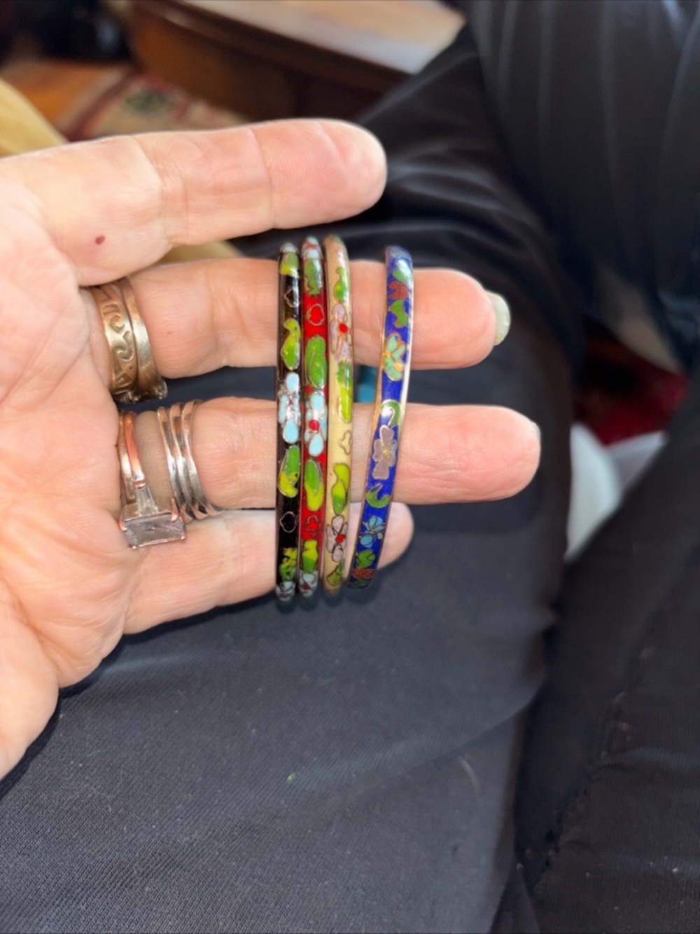 Colorful Cloisonné Enamel Slim Bangle Set - Multicolor